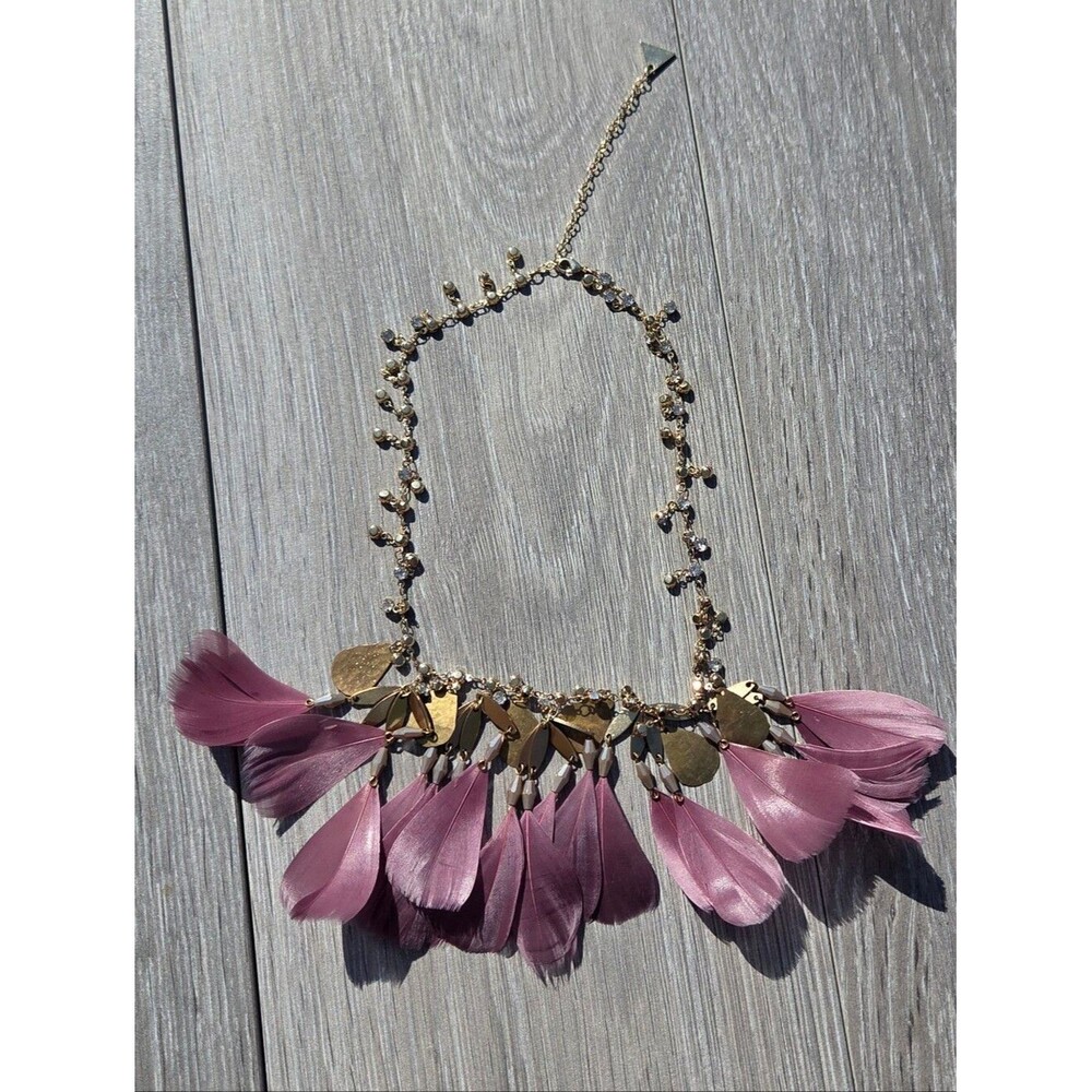 Serafina Gold Statement Feather Necklace in Purple